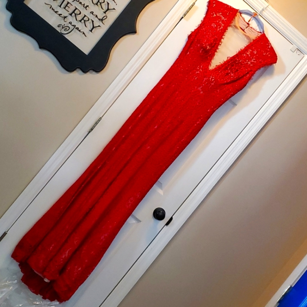 Sparkling Red Lace Gown